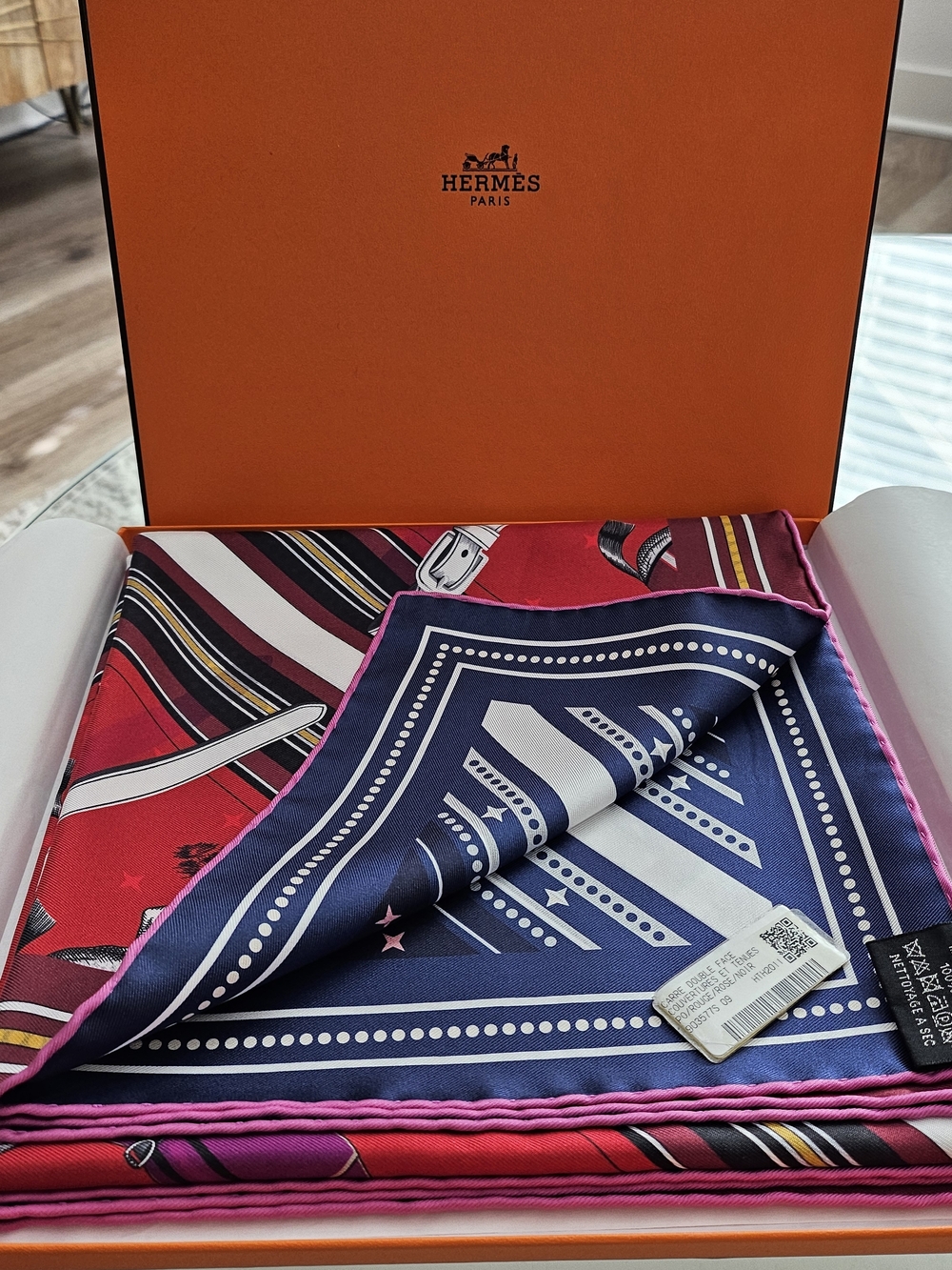 Hermes double face scarf 90 "Couvertures et Tenues de Jour"